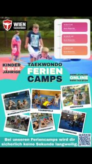 𝗦𝗼𝗺𝗺𝗲𝗿 𝟮𝟬𝟮𝟲 𝘄𝗶𝗿𝗱 𝗲𝗽𝗶𝘀𝗰𝗵!🥋☀️Sport, Spaß & Abenteuer in drei Wochen – wir sind bereit, seid ihr es auch?Unsere Taekwondo-Feriencamps sind nicht nur Martial Arts-Training (okay, ein bisschen schon 😉). Hier warten auch Kinderdisco, Stadionbad, Yoga, Leichtathletik & vieles mehr auf euch!🗓 𝗗𝗿𝗲𝗶 𝗖𝗮𝗺𝗽𝘀 𝘇𝘂𝗿 𝗪𝗮𝗵𝗹:🔵 Camp 1: 13.–17. Juli🔴 Camp 2: 20.–24. Juli🟡 Camp 3: 27.–31. Juli⏰ Mo–Fr, 9:00–16:00 Uhr👧 Für Kids von 5–15 Jahren💪 Kein Vorwissen nötig – nur Motivation!𝗪𝗮𝘀 𝗲𝘂𝗰𝗵 𝗲𝗿𝘄𝗮𝗿𝘁𝗲𝘁:✓ Ausgebildete Trainer*innen (Safety First!)✓ Warmes Essen (auch vegan & vegetarisch)✓ Urkunde & coole Preise✓ Photo-Highlights für euch📍 𝐁𝐮𝐫𝐠𝐠𝐚𝐬𝐬𝐞 𝟕𝟓–𝟕𝟕, 𝟏𝟎𝟕𝟎 𝐖𝐢𝐞𝐧 (U6 Burggasse Stadthalle)€ 350 pro Camp | Mitglieder*innen & Geschwister sparen!👉 Link in Bio – jetzt anmelden & dabei sein!#WienTaekwondo #Feriencamps #Sommerferien2026 #Taekwondo #Kinder